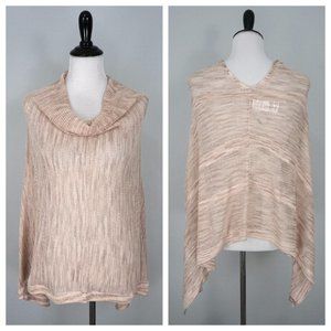 New CHICOS Beige Cowl Neck Drape Knit Poncho Shawl Sweater Covering Size L XL